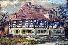 Ölgemälde auf Hartfaserplatte Maria Theresia Frisch, 1972